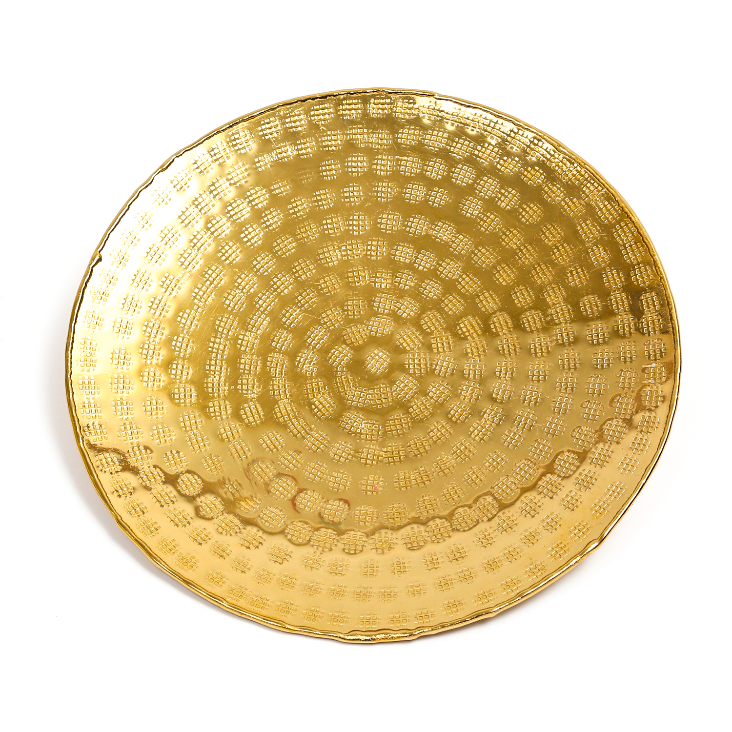 Tablett - Dekotablett - rund - Aluminium - gehämmert - D: 35cm - gold