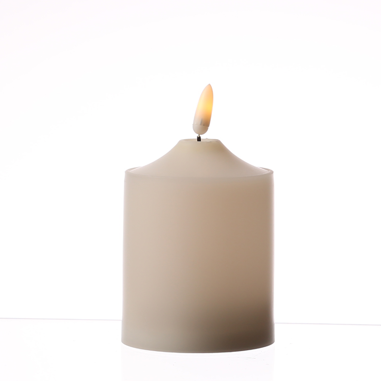 LED Stumpenkerze Flamme - Kunststoff - warmweiße 3D Flamme - H: 12,5cm - Timer - outdoor - creme
