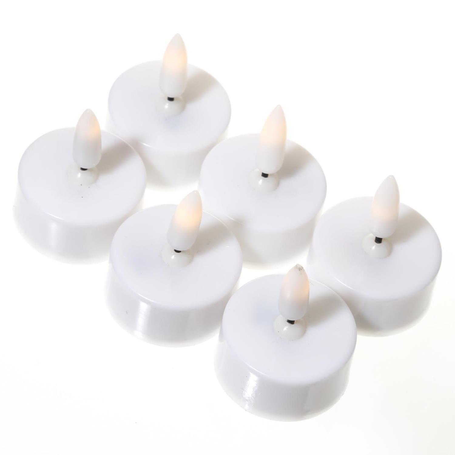 B-Ware LED Teelichter - flackernde 3D Flamme - Batteriebetrieb - D: 3,8cm, H: 4,7cm - weiß - 6er Set