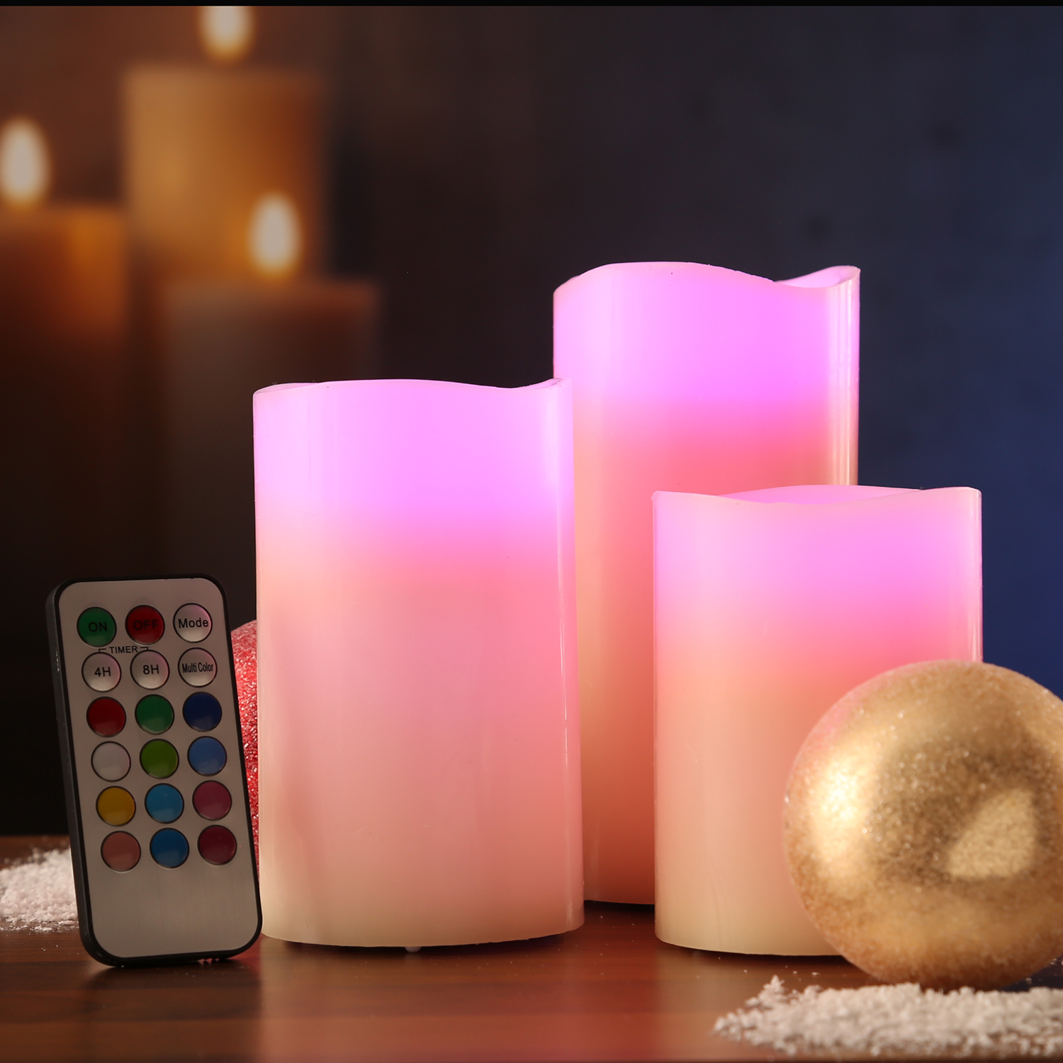 LED Kerze MULTI - Echtwachs - bunte LED - D: 7,5cm - inkl. Fernbedienung - Timer - creme - 3er Set LED Kerze MULTI - Echtwachs - bunte LED - D: 7,5cm - inkl. Fernbedienung - Timer - creme - 3er Set