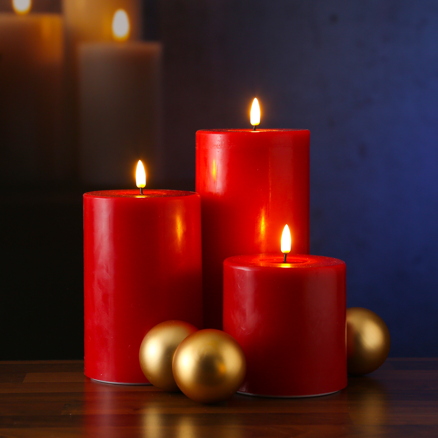 LED Stumpenkerze MIA - Echtwachs - realistische 3D Flamme - H: 20cm - D: 10cm - rot