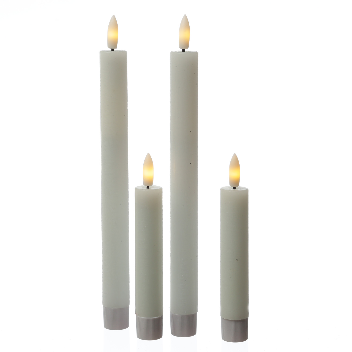 LED Stabkerzen LINA - Rustik-Optik - Echtwachs - 3D Flamme - H: 24cm - Timer - weiß - 2er Set LED Stabkerzen LINA - Rustik-Optik - Echtwachs - 3D Flamme - H: 24cm - Timer - weiß - 2er Set