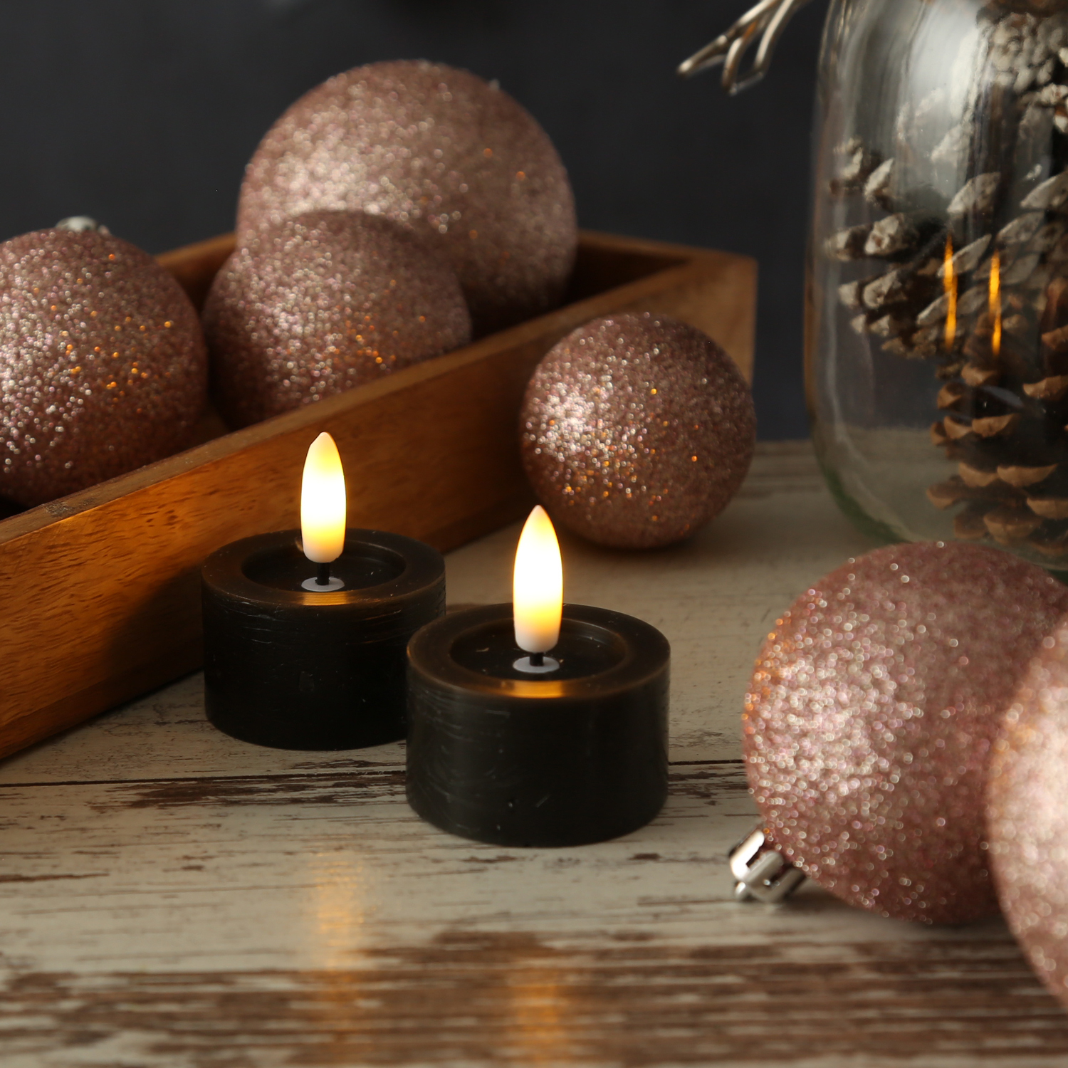LED Teelichter LINA - Rustik-Optik - Echtwachs - Timer - mit Batterien - D: 4,5cm H: 5cm - 2St.