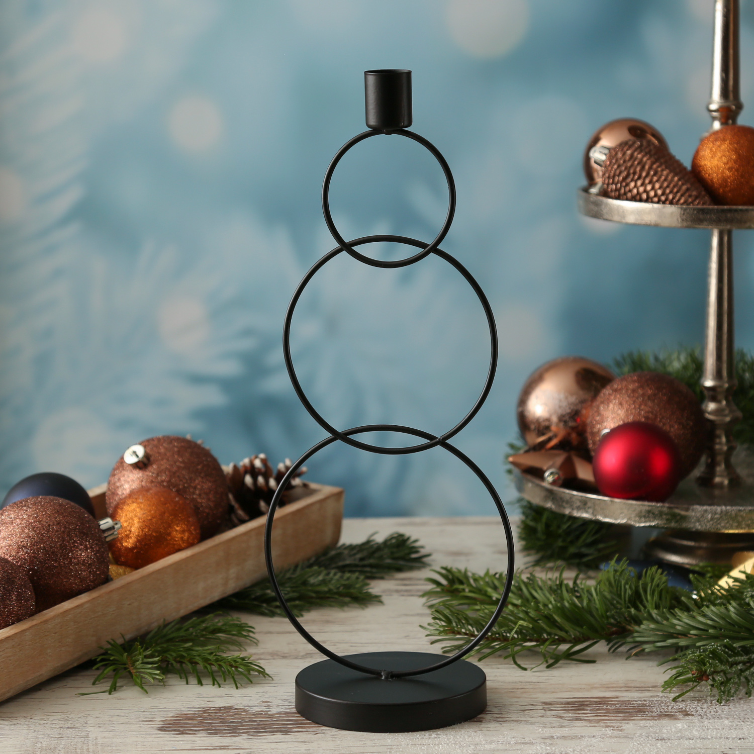 Stabkerzenhalter - Kerzenständer - 3 Ringe - Eisen - H: 35,5cm - schwarz Stabkerzenhalter - Kerzenständer - 3 Ringe - Eisen - H: 35,5cm - schwarz