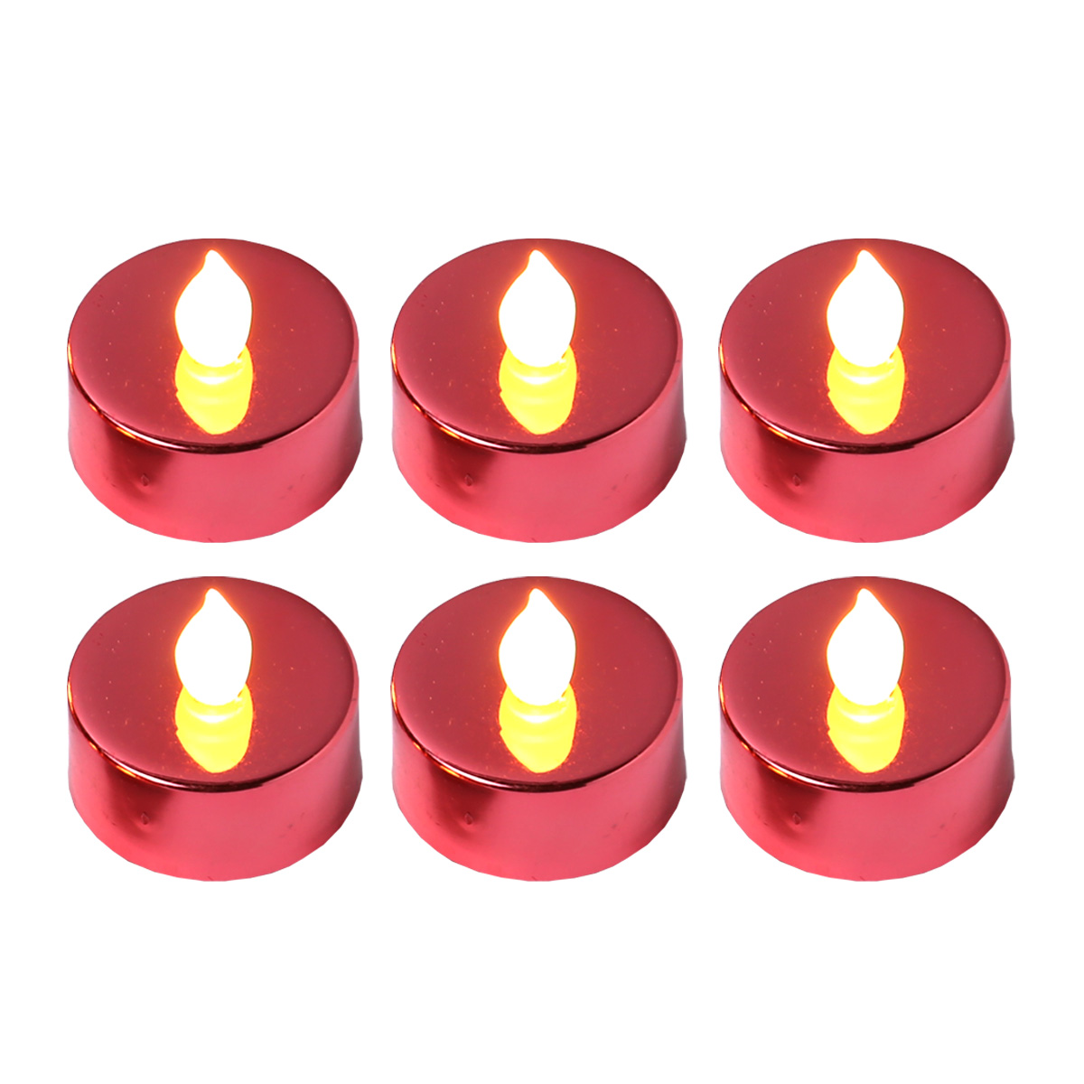 LED Teelicht - warmweiße flackernde Flamme - Batteriebetrieb - D: 3,8cm - rot - 6er Set