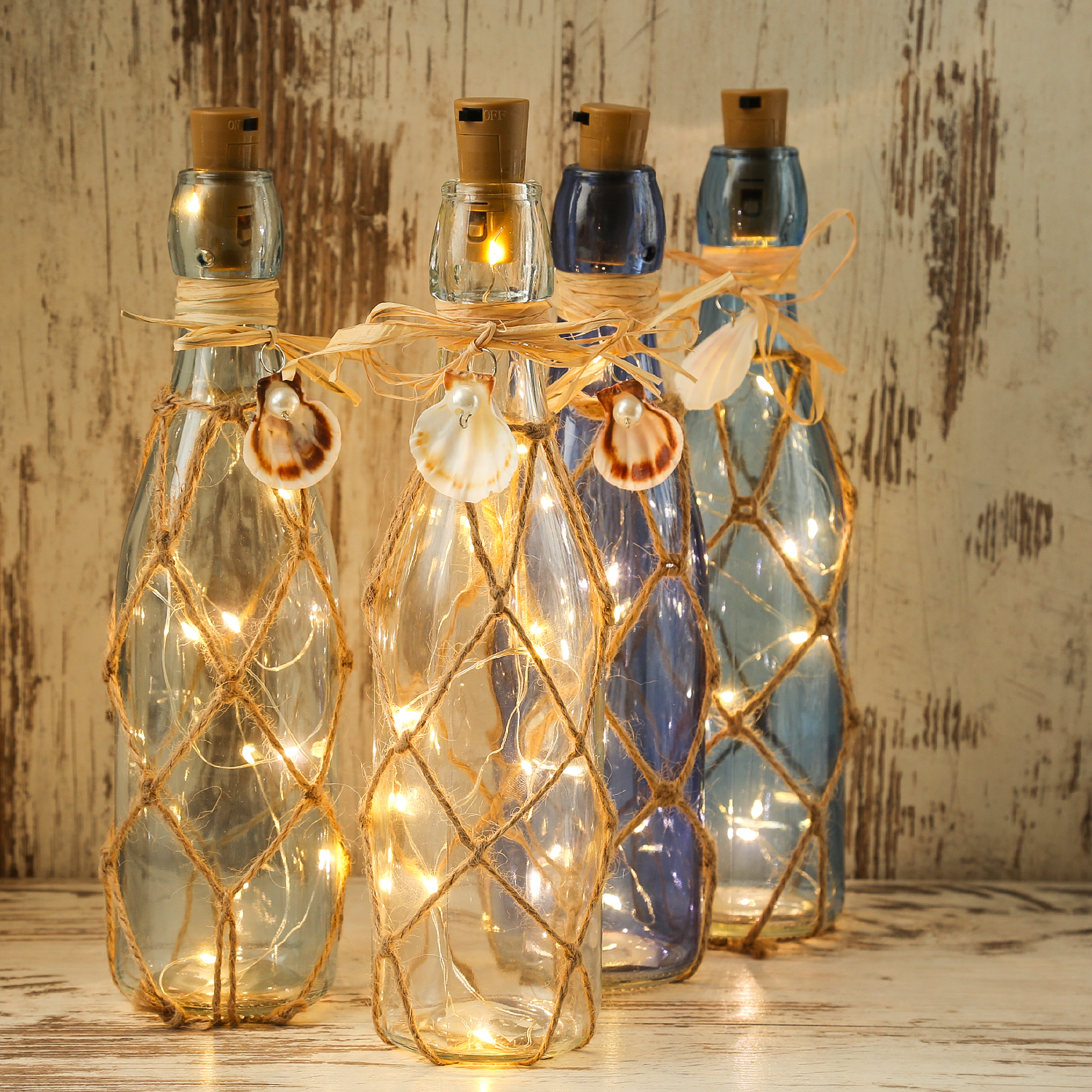 LED Dekoflasche MARITIM mit Juteseil - 10 warmweiße LED an Drahtlichterkette - H: 28cm - dunkelblau LED Dekoflasche MARITIM mit Juteseil - 10 warmweiße LED an Drahtlichterkette - H: 28cm - dunkelblau