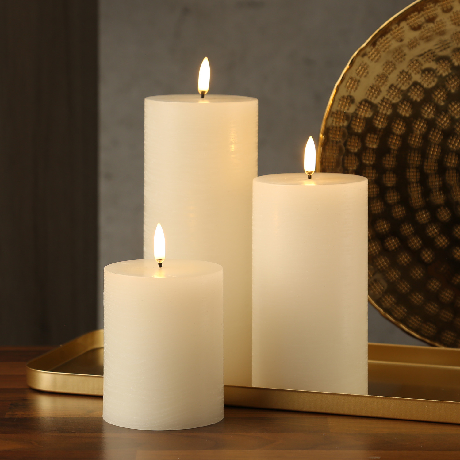 LED Kerzenset PIA - Rustik-Optik - 3 Größen - inkl. Batterien und Fernbedienung - creme - 3er Set LED Kerzenset PIA - Rustik-Optik - 3 Größen - inkl. Batterien und Fernbedienung - creme - 3er Set