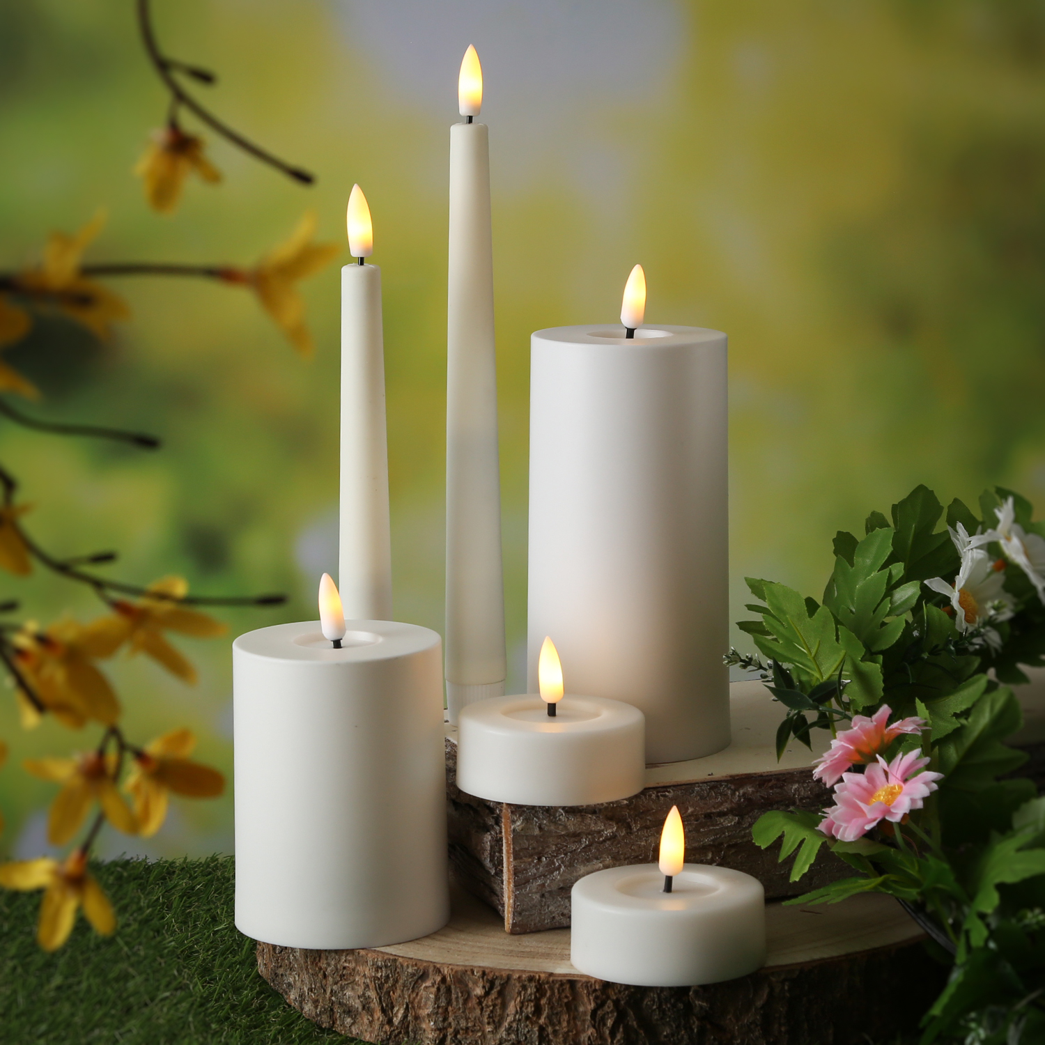 LED Maxi Teelichter - XL Outdoor Teelichter  - D: 6,5cm - Timer - Batteriebetrieb - weiß - 2er Set