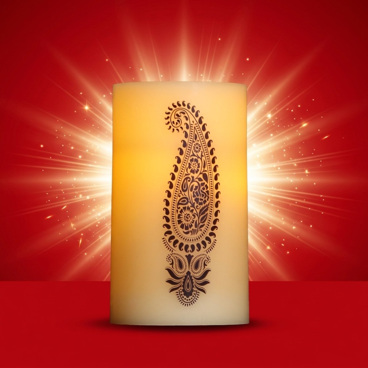 XXL LED Kerze Ornament - Echtwachs - flackernde LED - Timer - H: 20cm - D: 12cm - creme
