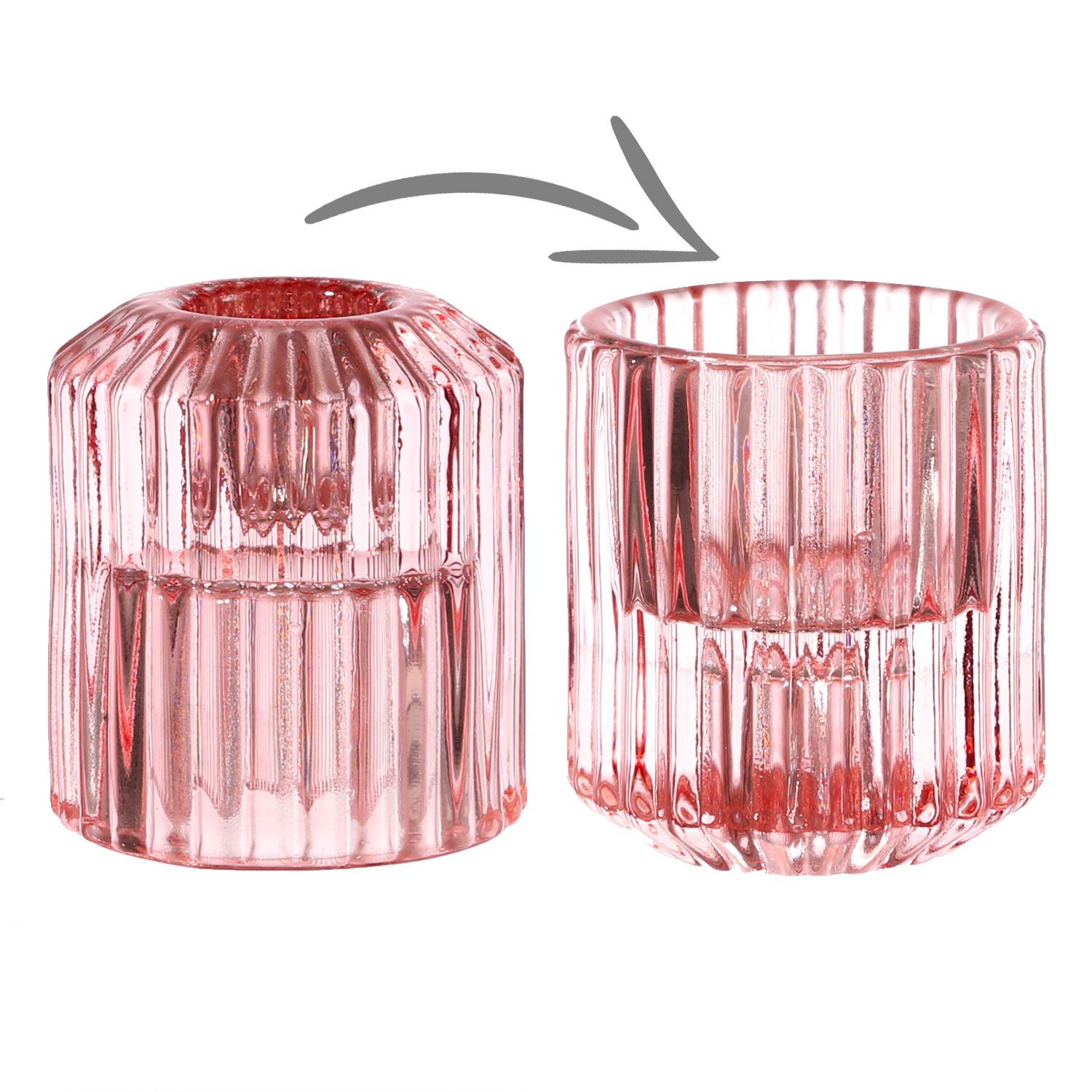 Kerzenhalter - 2in1 - Teelichthalter oder Stabkerzenhalter - Glas - H: 5,9cm - rosa