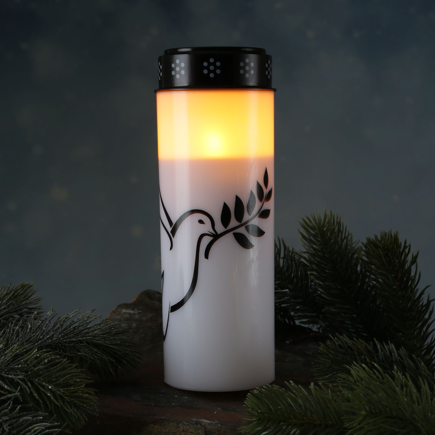 LED Grablicht/Grabkerze Taube - bis 2500 Stunden - H: 21cm, D: 7cm - Timer - weiß/schwarz LED Grablicht/Grabkerze Taube - bis 2500 Stunden - H: 21cm, D: 7cm - Timer - weiß/schwarz