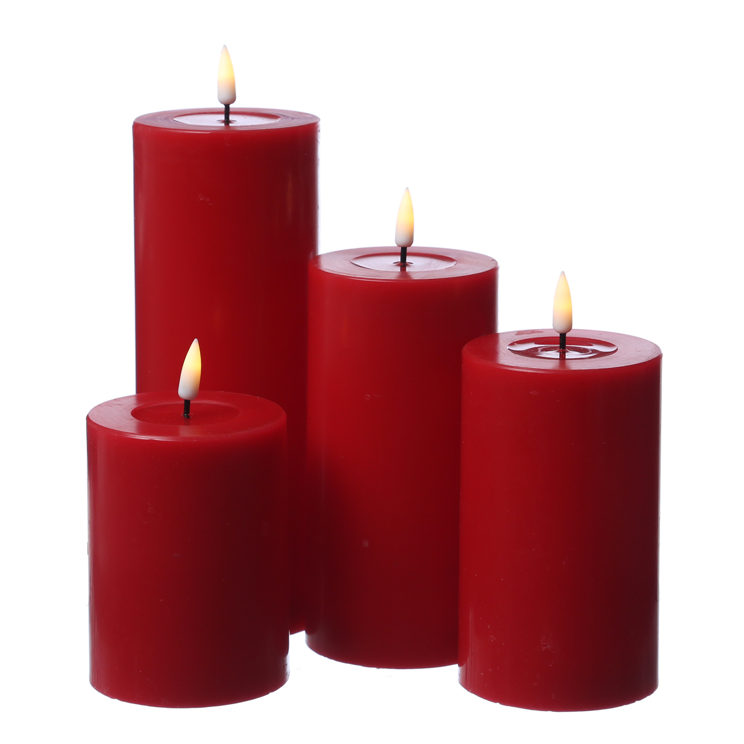 LED Stumpenkerze MIA - Echtwachs - realistische 3D Flamme - H: 10cm - D: 7,5cm - rot