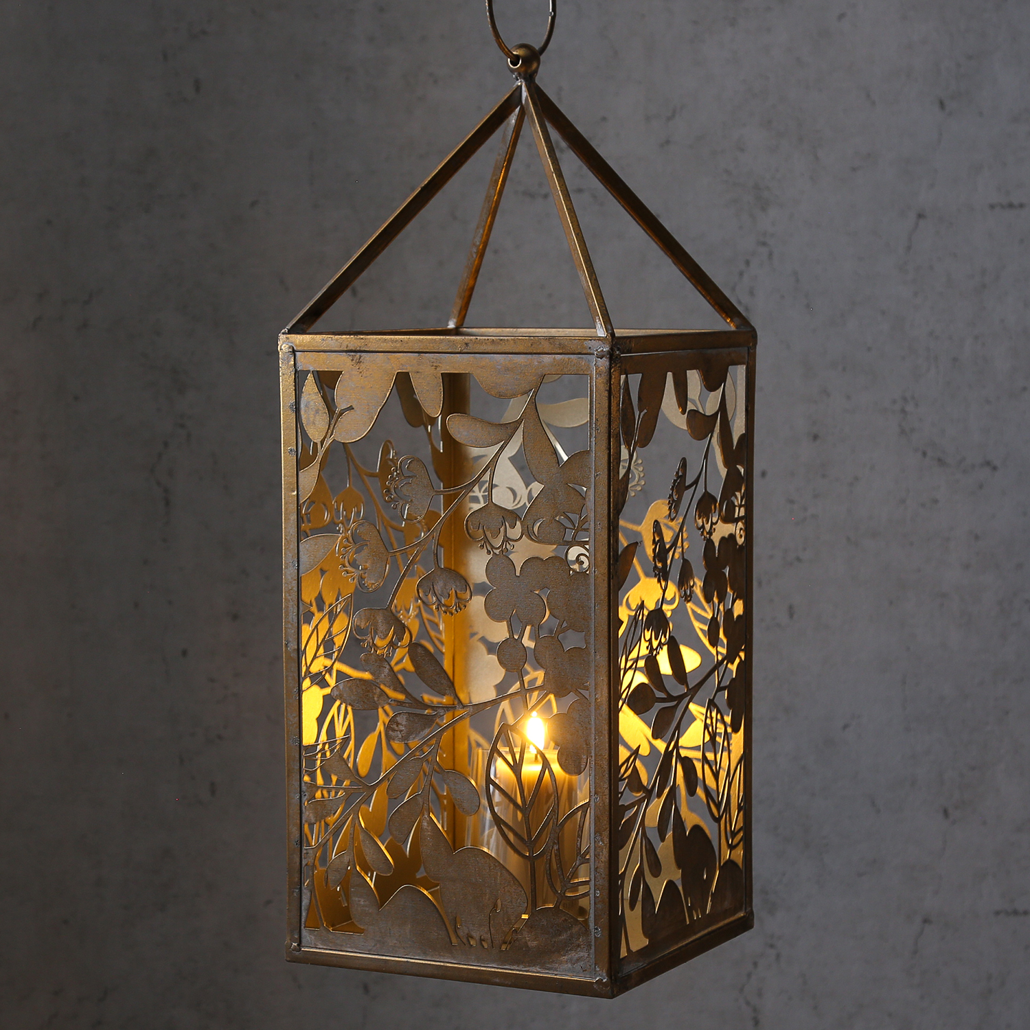 Laterne Wildrose - Windlicht - Metall - H: 55cm - gold