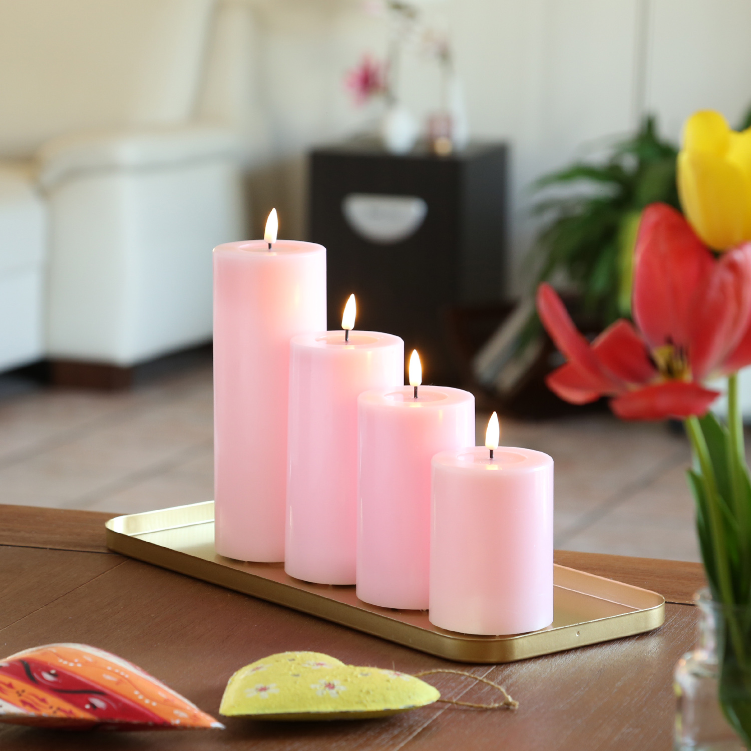 LED Stumpenkerze MIA - Echtwachs - realistische 3D Flamme - H: 10cm - Batteriebetrieb - rosa LED Stumpenkerze MIA - Echtwachs - realistische 3D Flamme - H: 10cm - Batteriebetrieb - rosa