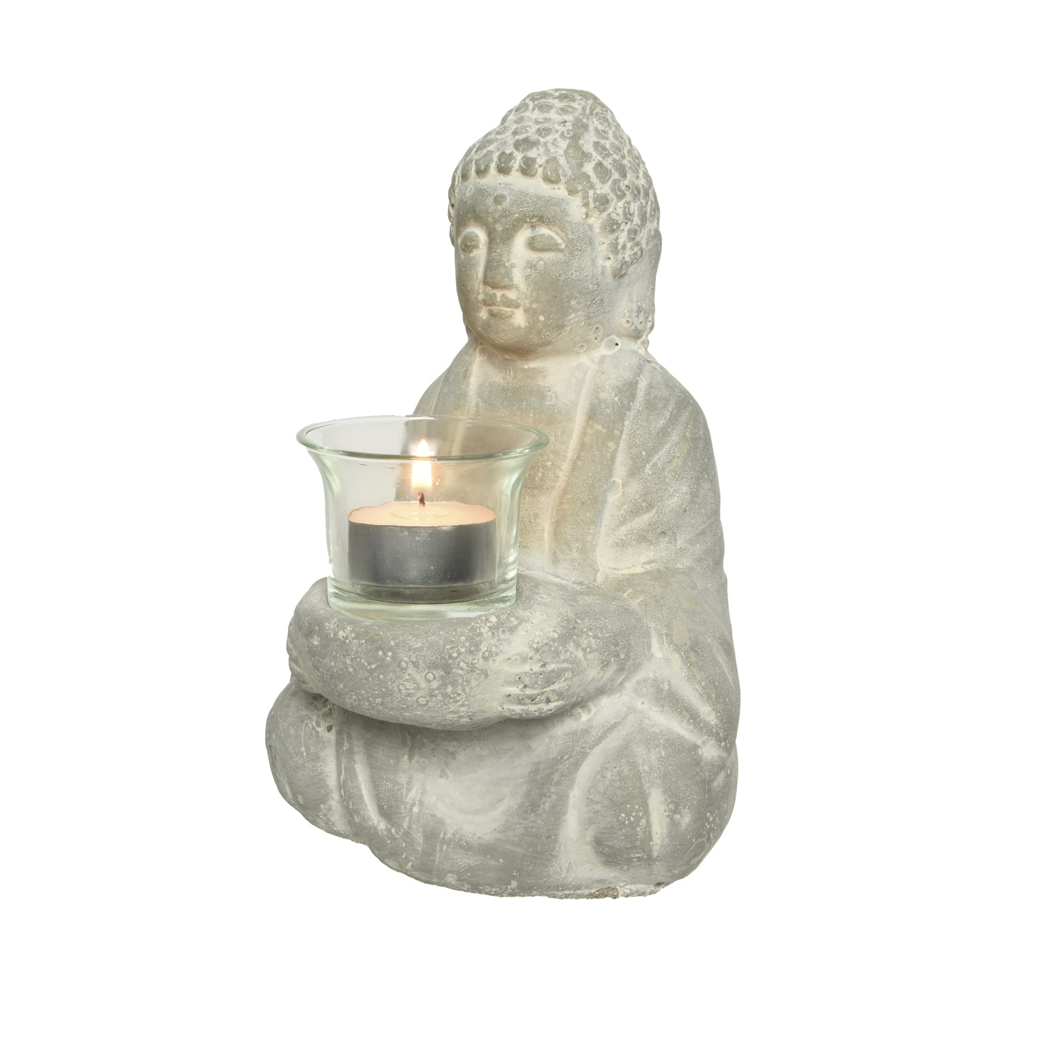 Teelichthalter Buddha - Steinoptik - H: 20cm - grau Teelichthalter Buddha - Steinoptik - H: 20cm - grau