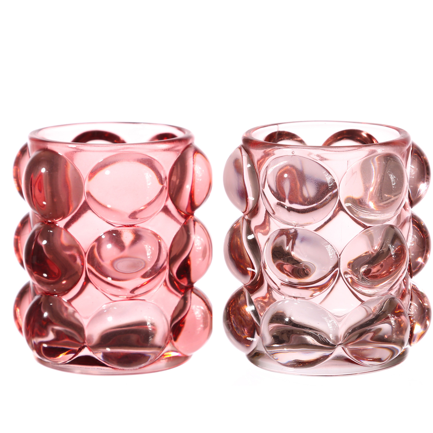 Teelichthalter BUBBLE - Windlichter - Glas - H: 9cm - D: 9,5cm - altrosa, rosa - 2er Set