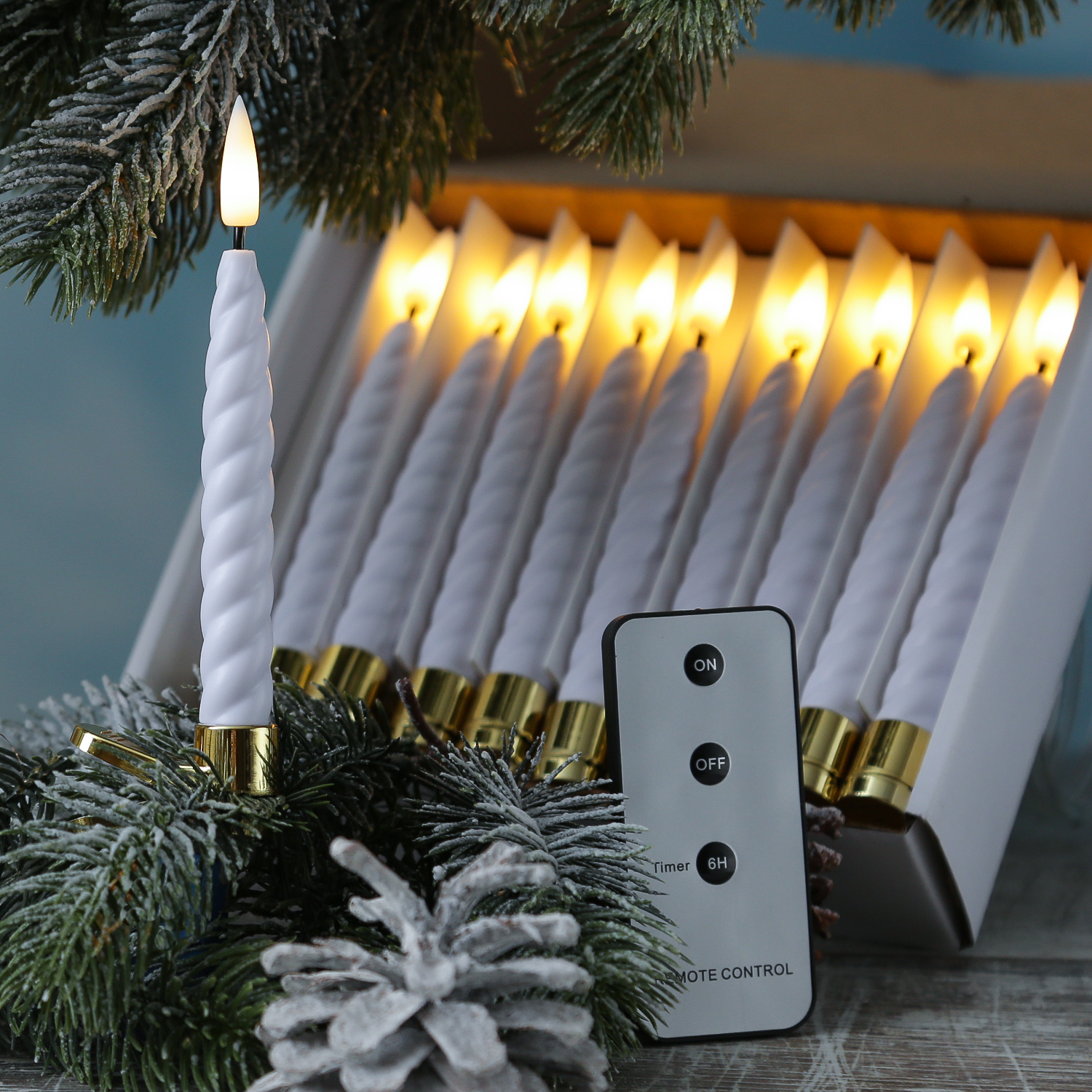 LED Baumkerzen mit Clip - 10 bernstein LED - kabellos - Fernbedienung - Timer - für Innen