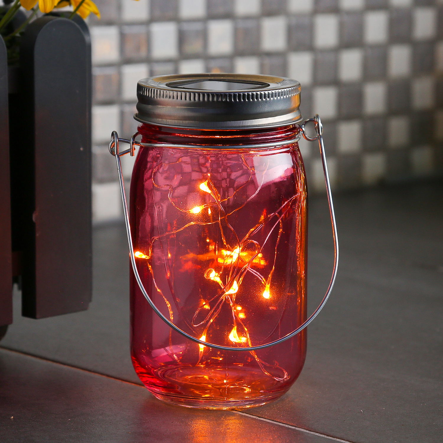 LED Solarglas - LED Drahtlichterkette - Lichtsensor - Aufhänger - H:14cm - D: 8cm - rosa LED Solarglas - LED Drahtlichterkette - Lichtsensor - Aufhänger - H:14cm - D: 8cm - rosa