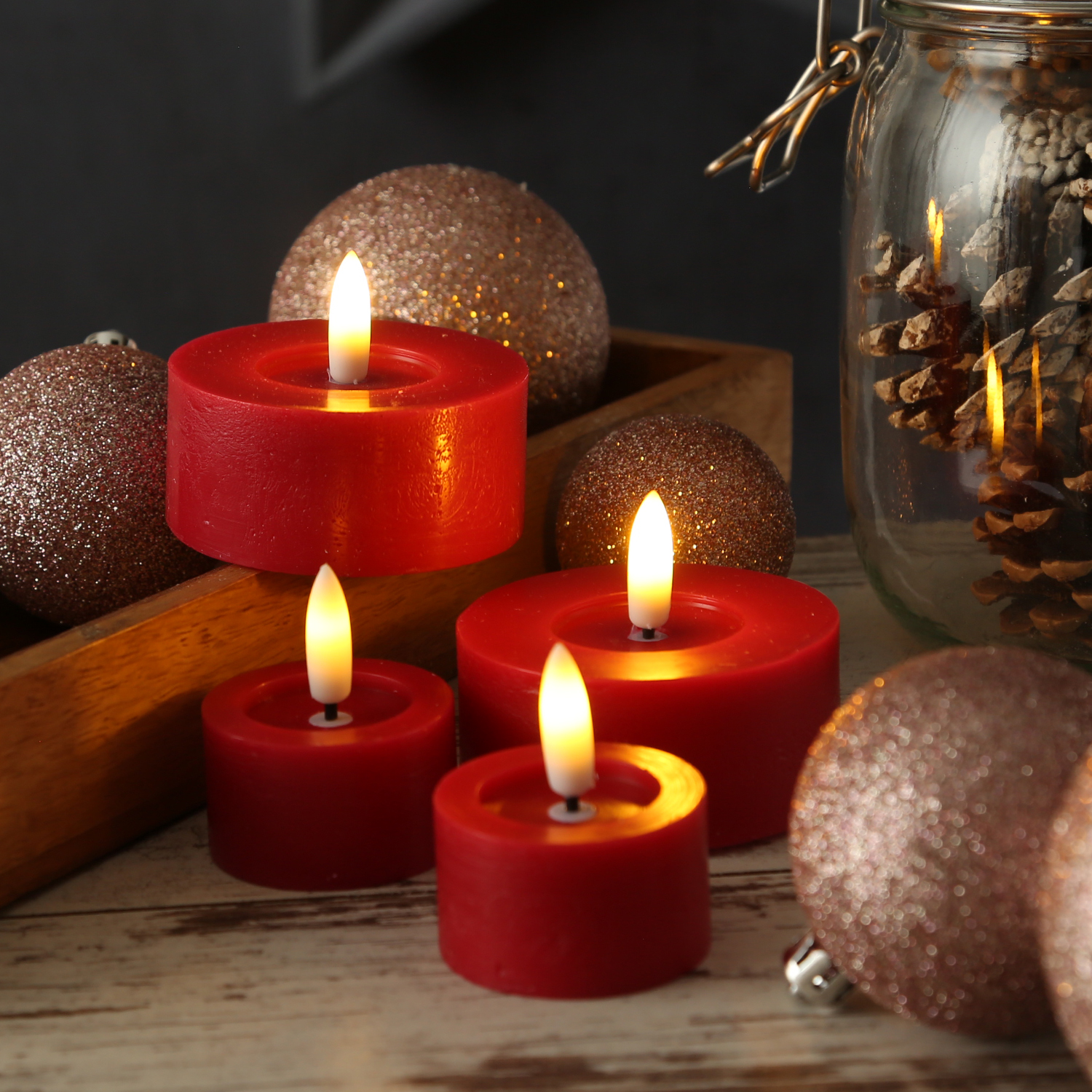 LED Teelichter LINA - Rustik-Optik - Echtwachs - Timer - mit Batterien - D: 4,5cm H: 5cm - 2St.