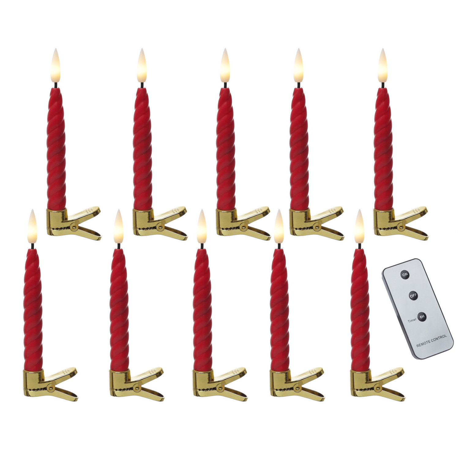 LED Baumkerzen TWIST mit Clip - kabellos - Fernbedienung -Timer - für Innen - rot - 10er Set LED Baumkerzen TWIST mit Clip - kabellos - Fernbedienung -Timer - für Innen - rot - 10er Set