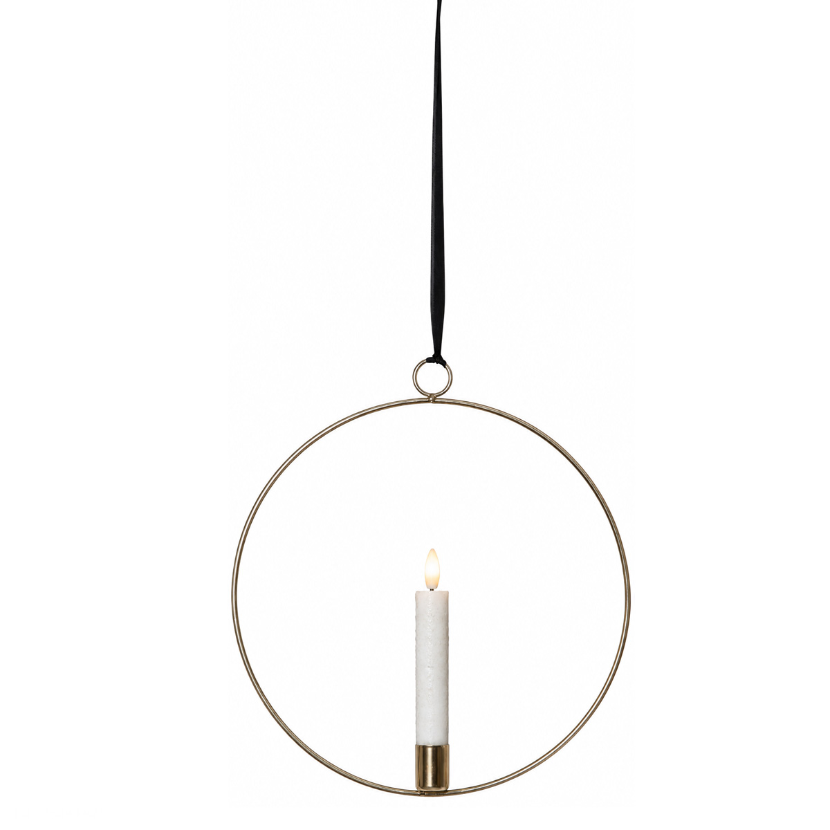 Dekoring mit LED Kerze - Fensterdeko zum Hängen - D: 28,5cm - Timer - Batterie - gold