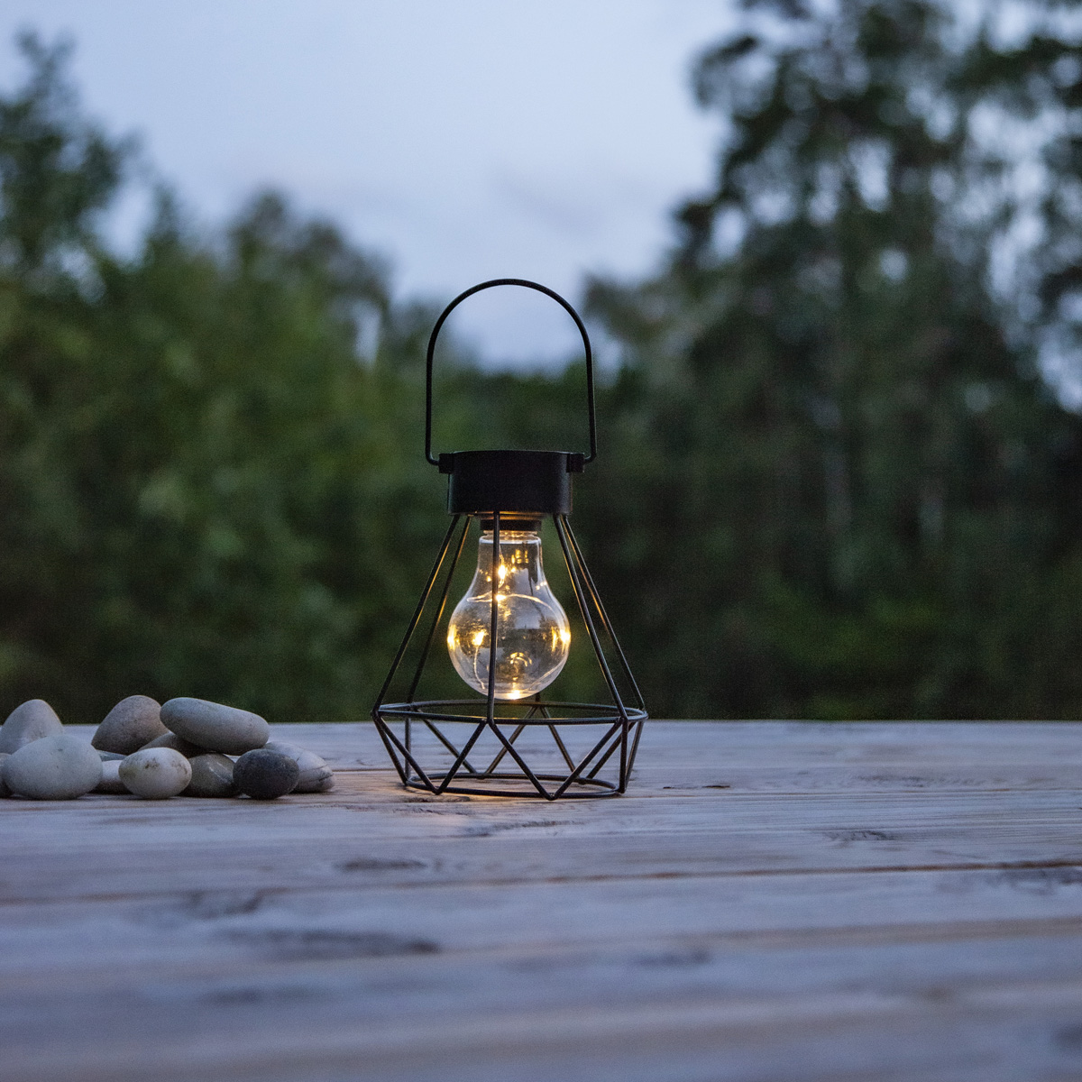 LED Solar Laterne "Eddy" - 5 warmweiße LED - H: 15,5cm - Dämmerungssensor - schwarz