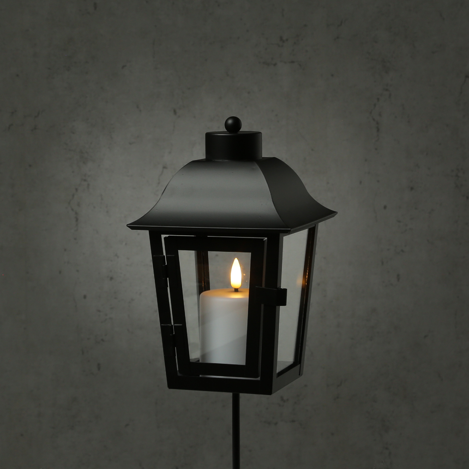 Grablaterne mit Mini LED Kerze - Grablampe mit 2 wechselbaren Spitzen/Erdspieß - H: 51cm - schwarz