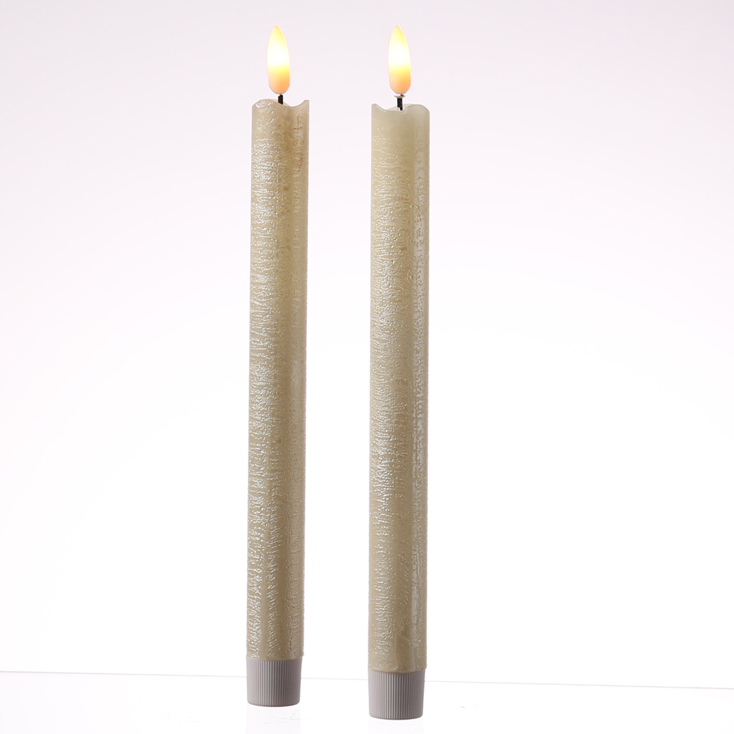 LED Stabkerzen Flamme - Echtwachs - flackernde warmweiße LED - H: 25cm - creme glänzend - 2er Set LED Stabkerzen Flamme - Echtwachs - flackernde warmweiße LED - H: 25cm - creme glänzend - 2er Set