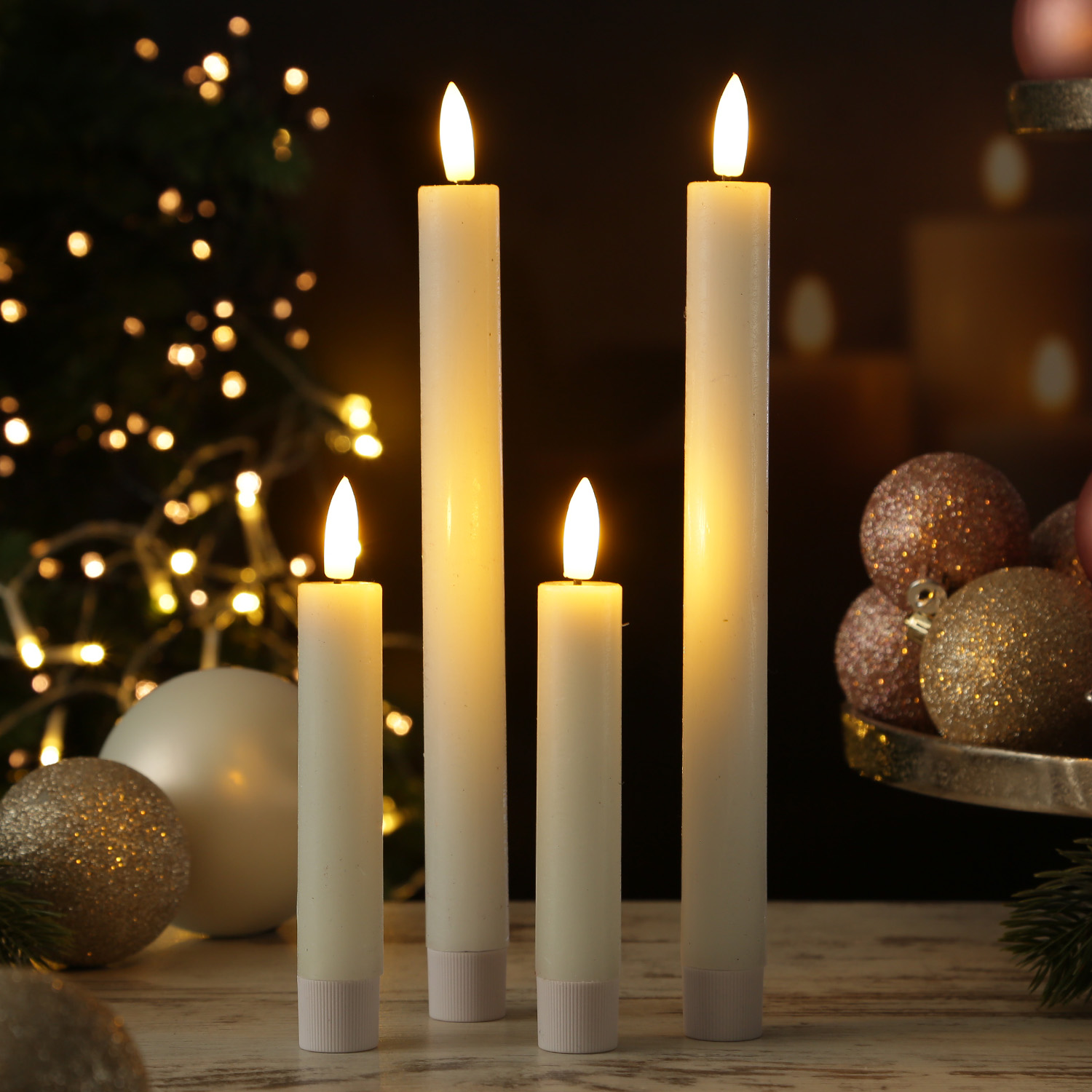 LED Stabkerzen LINA - Rustik-Optik - Echtwachs - 3D Flamme - H: 16cm - Timer - weiß - 2er Set