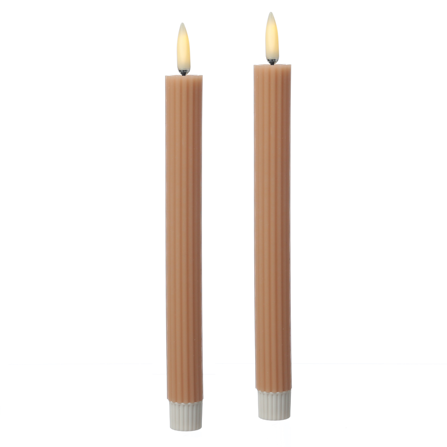 LED Stabkerzen LIV - gerillt - Echtwachs - flackernd - H: 25cm - Timer - altrosa - 2er Set LED Stabkerzen LIV - gerillt - Echtwachs - flackernd - H: 25cm - Timer - altrosa - 2er Set