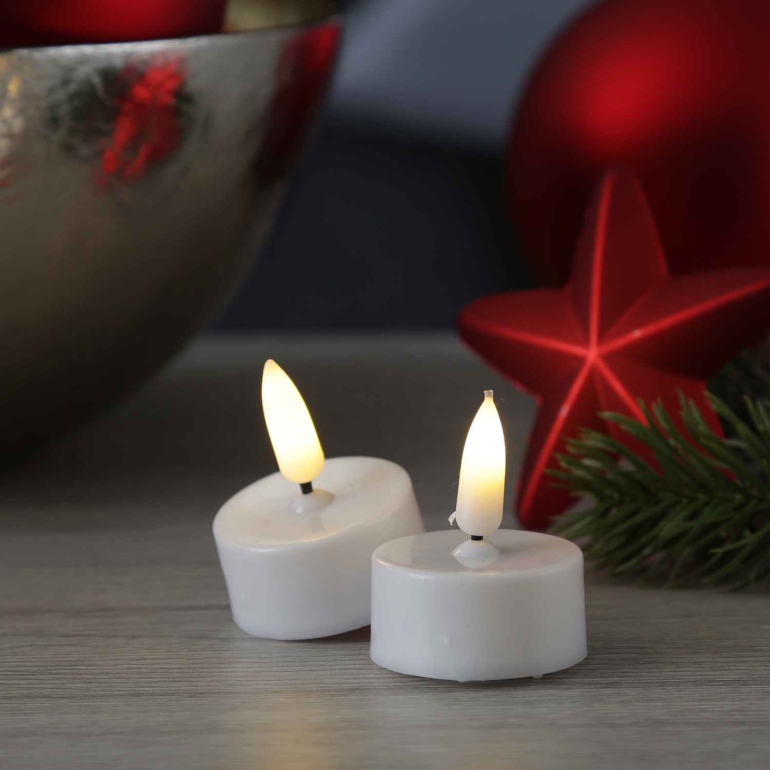 LED Teelicht "Flamme" - warmweiße Flame - Batteriebetrieb - Timer - H: 5cm - weiß - 2er Set LED Teelicht "Flamme" - warmweiße Flame - Batteriebetrieb - Timer - H: 5cm - weiß - 2er Set