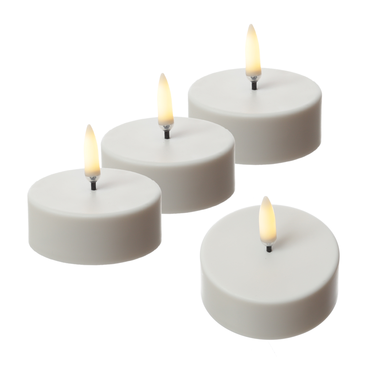 LED Maxi Teelichter - 4 wiederaufladbare LED Teelichter - D: 6cm - Timer - weiß - für Außen