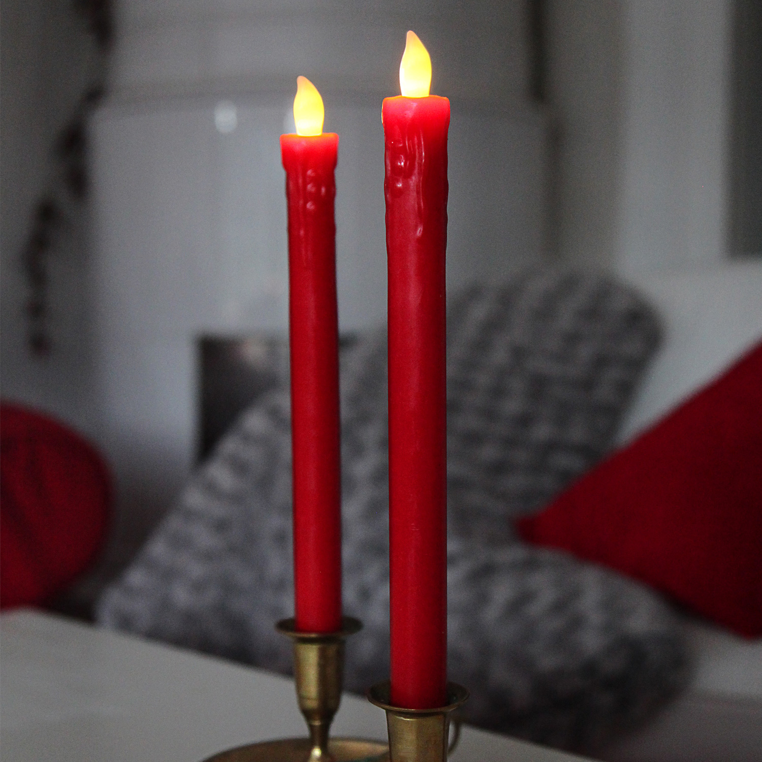 LED Stabkerze Presse -  Echtwachs - flackernde warmweiße LED - H: 25cm - rot - 2er Set LED Stabkerze Presse -  Echtwachs - flackernde warmweiße LED - H: 25cm - rot - 2er Set