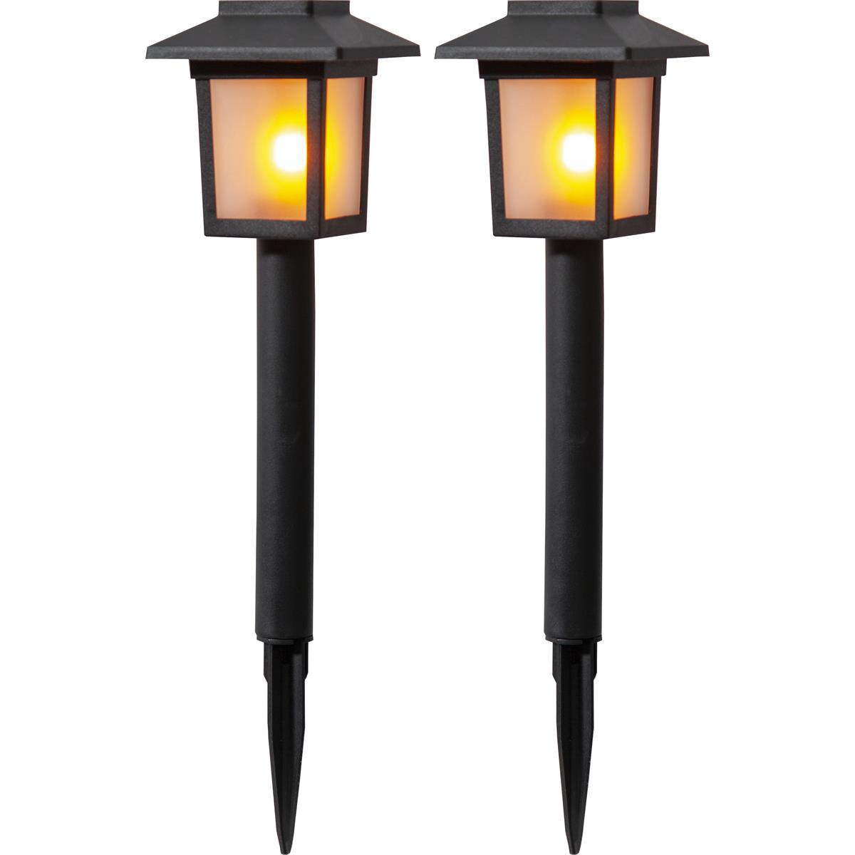 LED Solar Wegleuchte FLAME - gelbe LED mit bewegtem Feuereffekt - inkl. Akku - schwarz - 2er Set