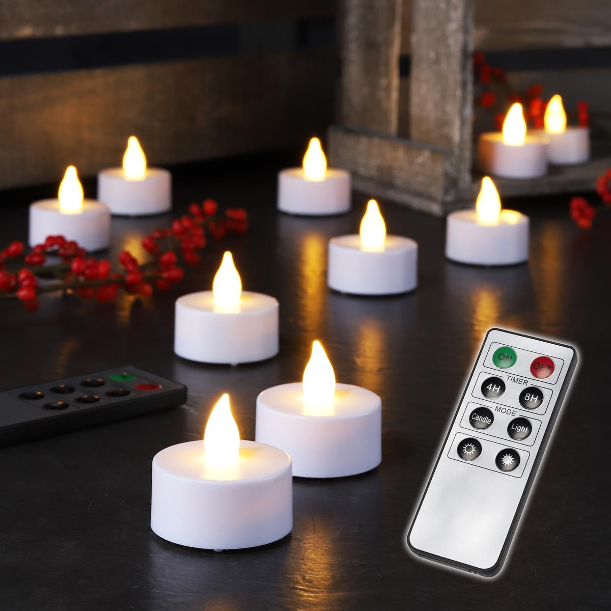 LED Teelichter - warmweiße flackernde Flamme - Timer - Inkl. Fernbedienung - 8 Funktionen - 10er Set