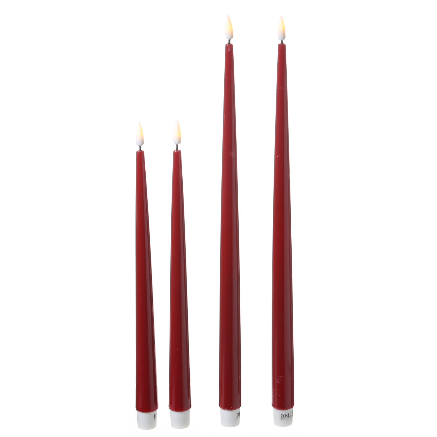 LED Stabkerzen ELLA - Echtwachs - realistische 3D Flamme - H: 28cm - bordeauxrot - 2 Stück