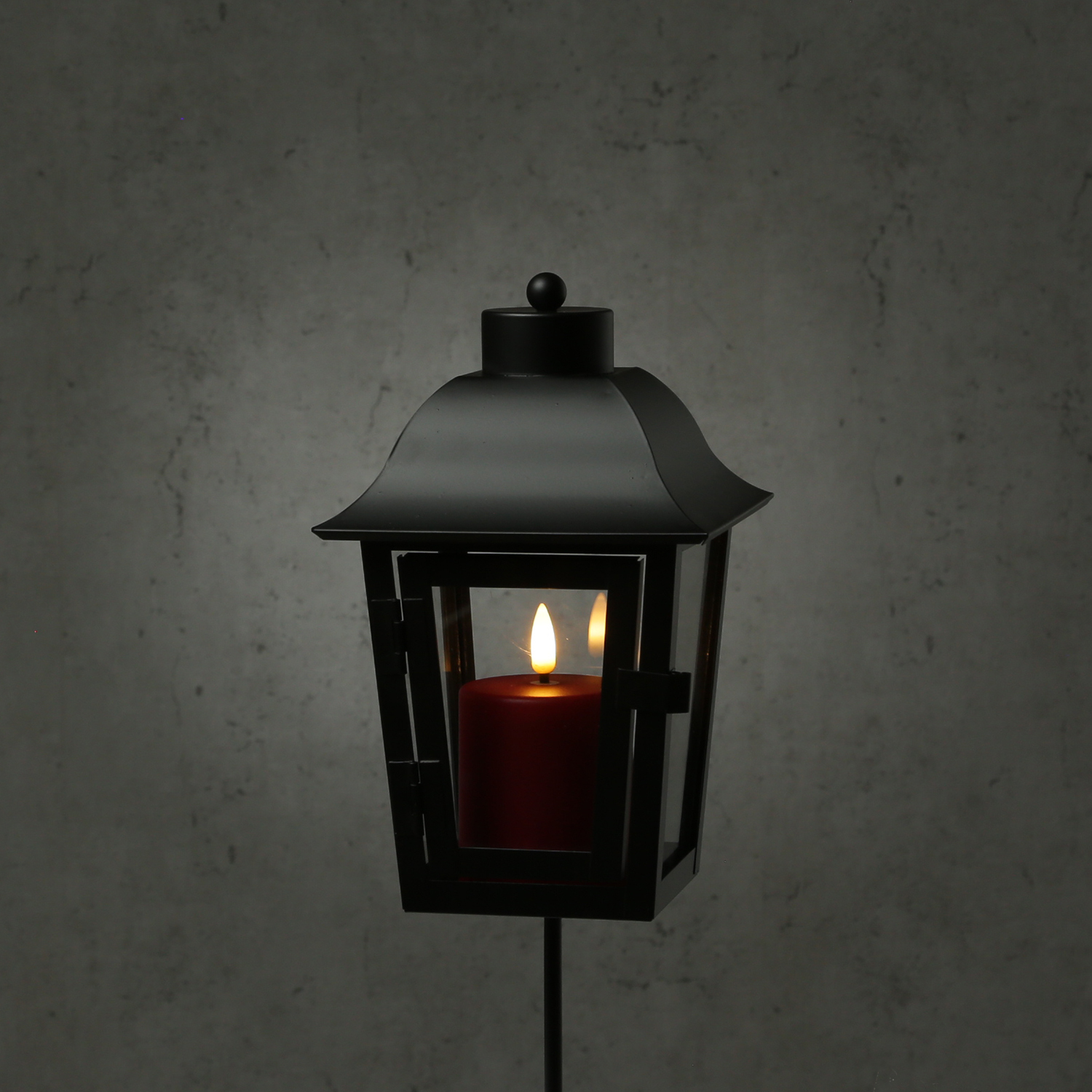 Grablaterne mit Mini LED Kerze - Grablampe mit 2 wechselbaren Spitzen/Erdspieß - H: 51cm - schwarz
