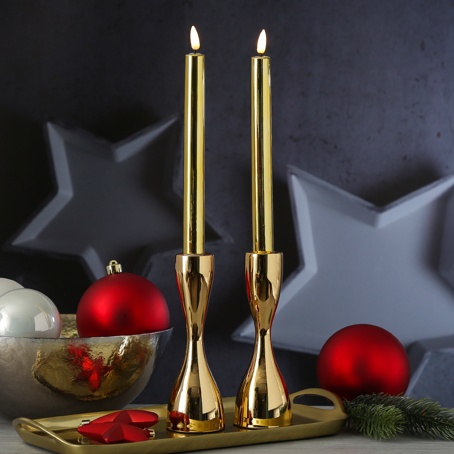 Stabkerzenhalter - Kerzenständer - Metall - H: 18cm - gold - 2er Set Stabkerzenhalter - Kerzenständer - Metall - H: 18cm - gold - 2er Set