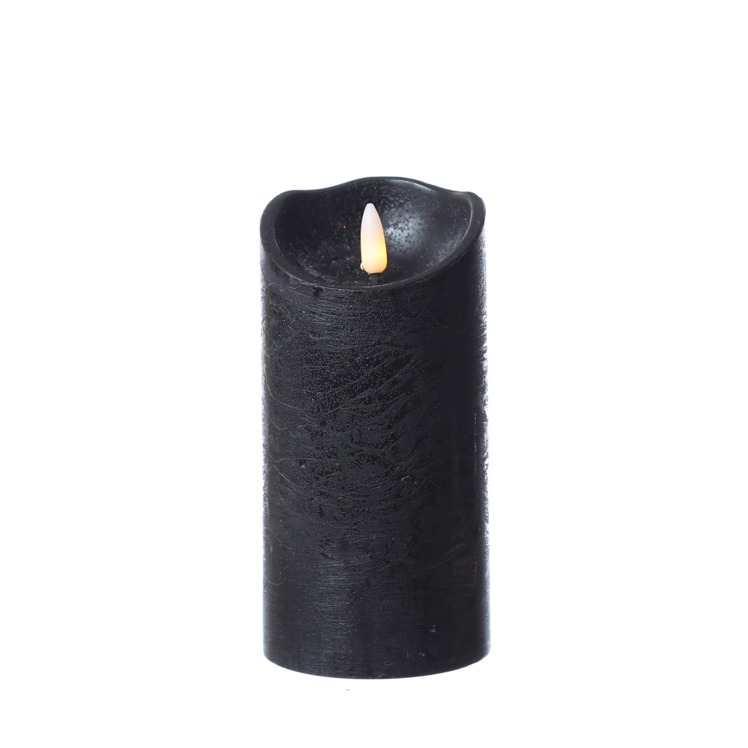 LED Stumpenkerze RUSTIC - Echtwachs - warmweiße 3D Flamme - H: 15cm - Batterie - Timer - schwarz