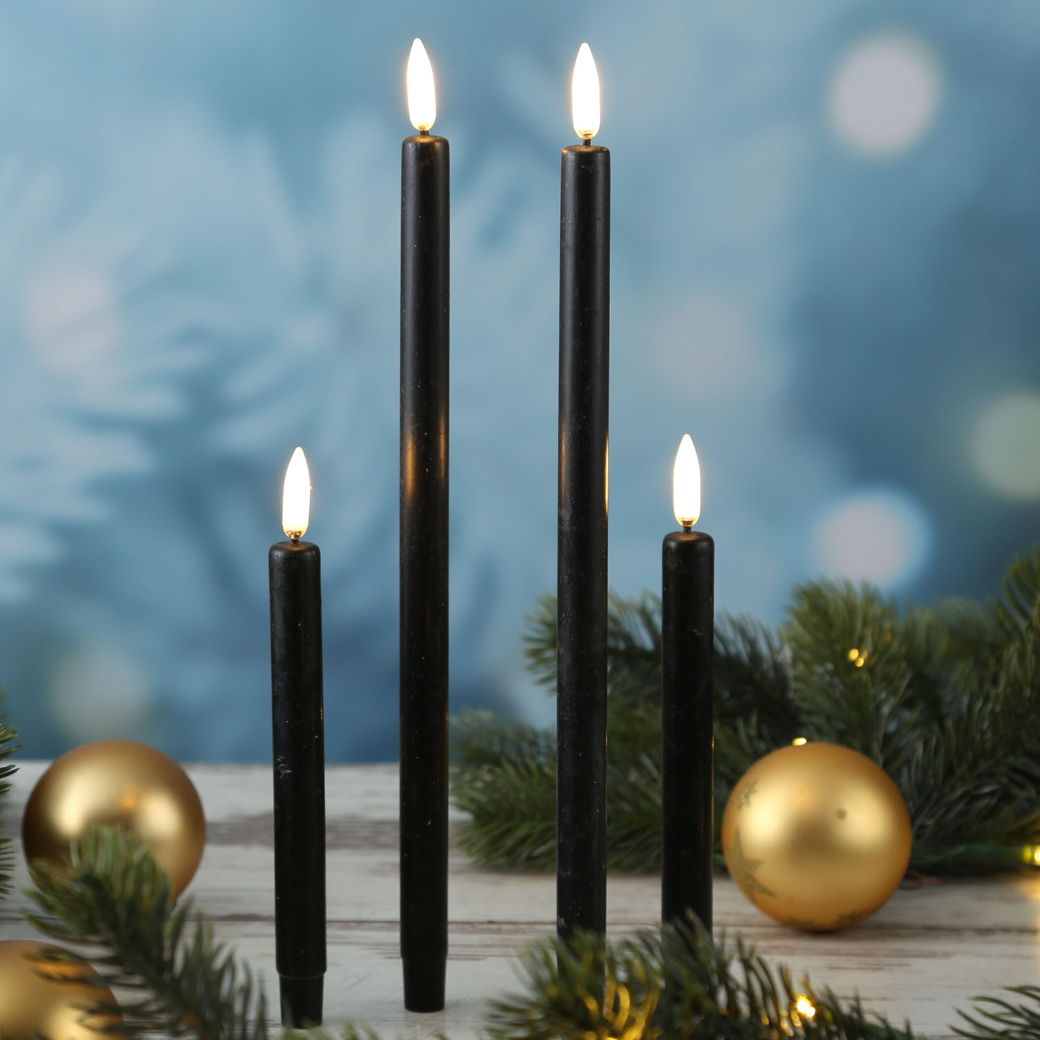LED Stabkerzen THEA - dünne Tafelkerzen - Echtwachs - H: 16,6cm - D: 1,3cm - schwarz - 2 Stück LED Stabkerzen THEA - dünne Tafelkerzen - Echtwachs - H: 16,6cm - D: 1,3cm - schwarz - 2 Stück