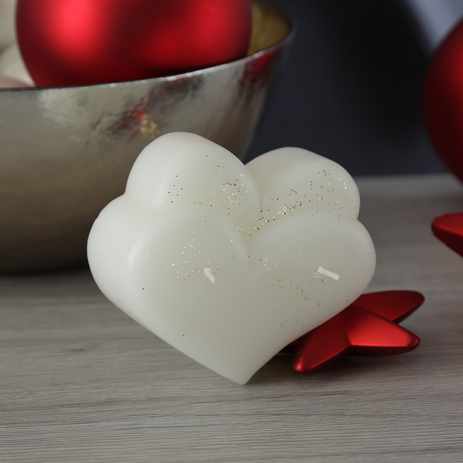 Kerze Herz in Geschenkverpackung - zur Hochzeit, Muttertag, Valentinstag - 2-Docht - weiß