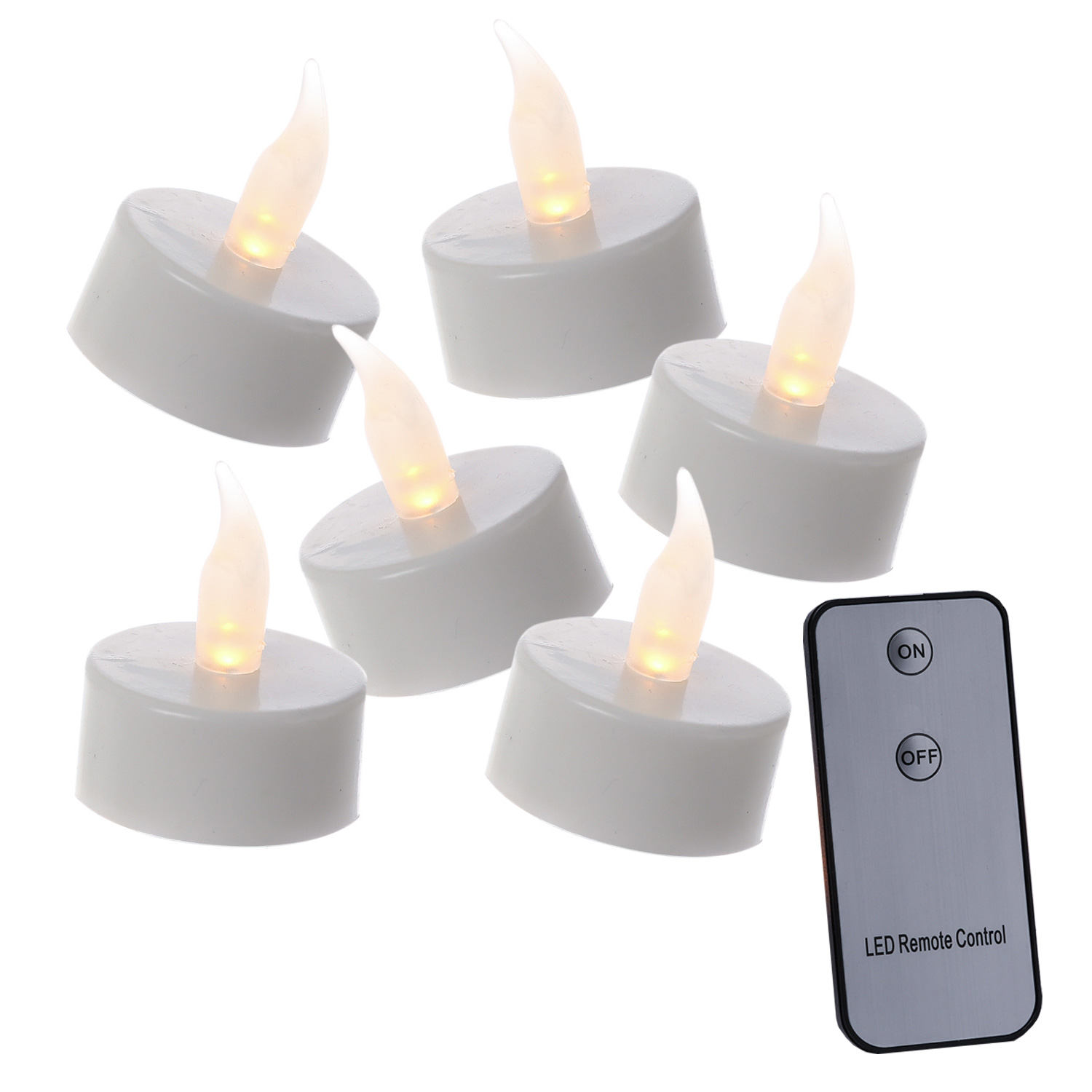 LED Teelichter - gelb flackernde Flamme - mit Fernbedienung - D: 3,8cm - weiß - 6er Set LED Teelichter - gelb flackernde Flamme - mit Fernbedienung - D: 3,8cm - weiß - 6er Set