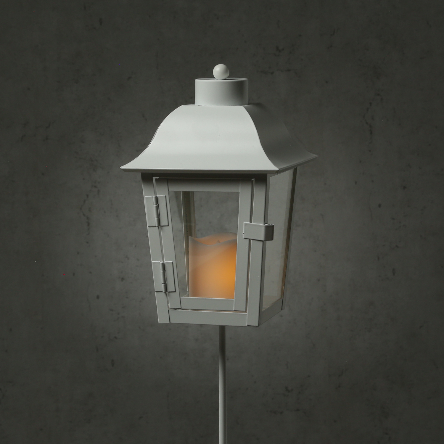 Grablaterne mit Mini LED Kerze - Grablampe mit 2 wechselbaren Spitzen/Erdspieß - H: 51cm - weiß