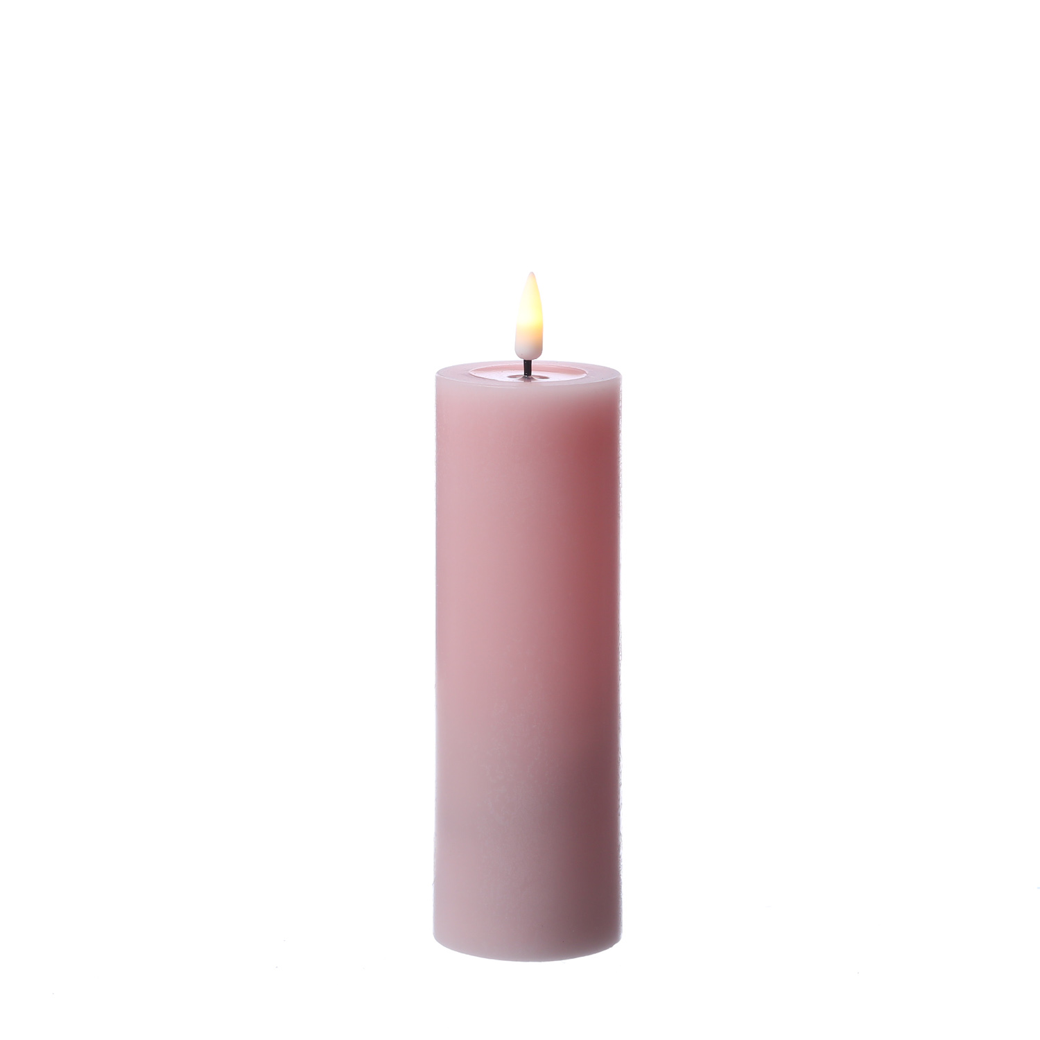 LED Stumpenkerze MIA - Echtwachs - realistische 3D Flamme -  H: 15cm D: 5cm - Batterie - rosa