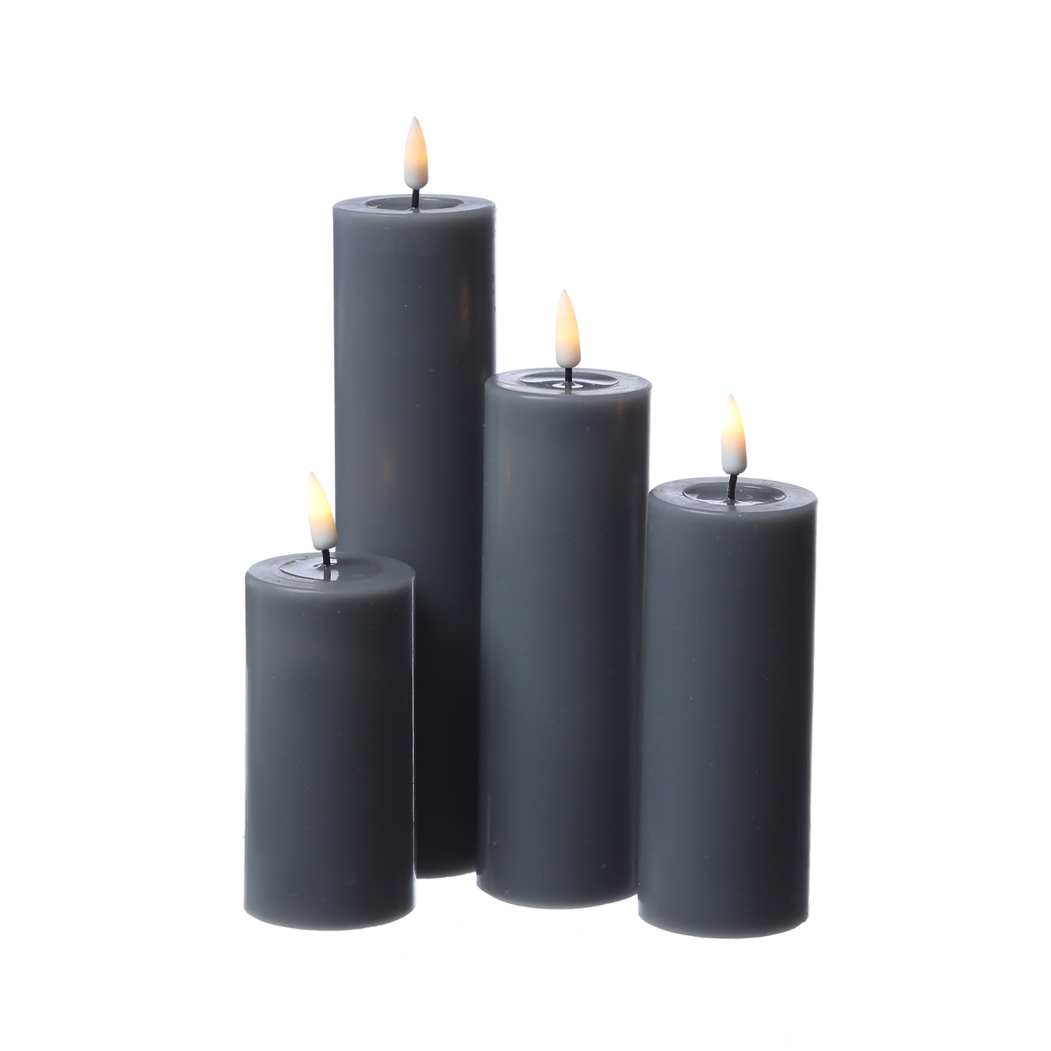 LED Stumpenkerze MIA - Echtwachs - realistische 3D Flamme - H: 20cm D: 5cm - Batterie - grau