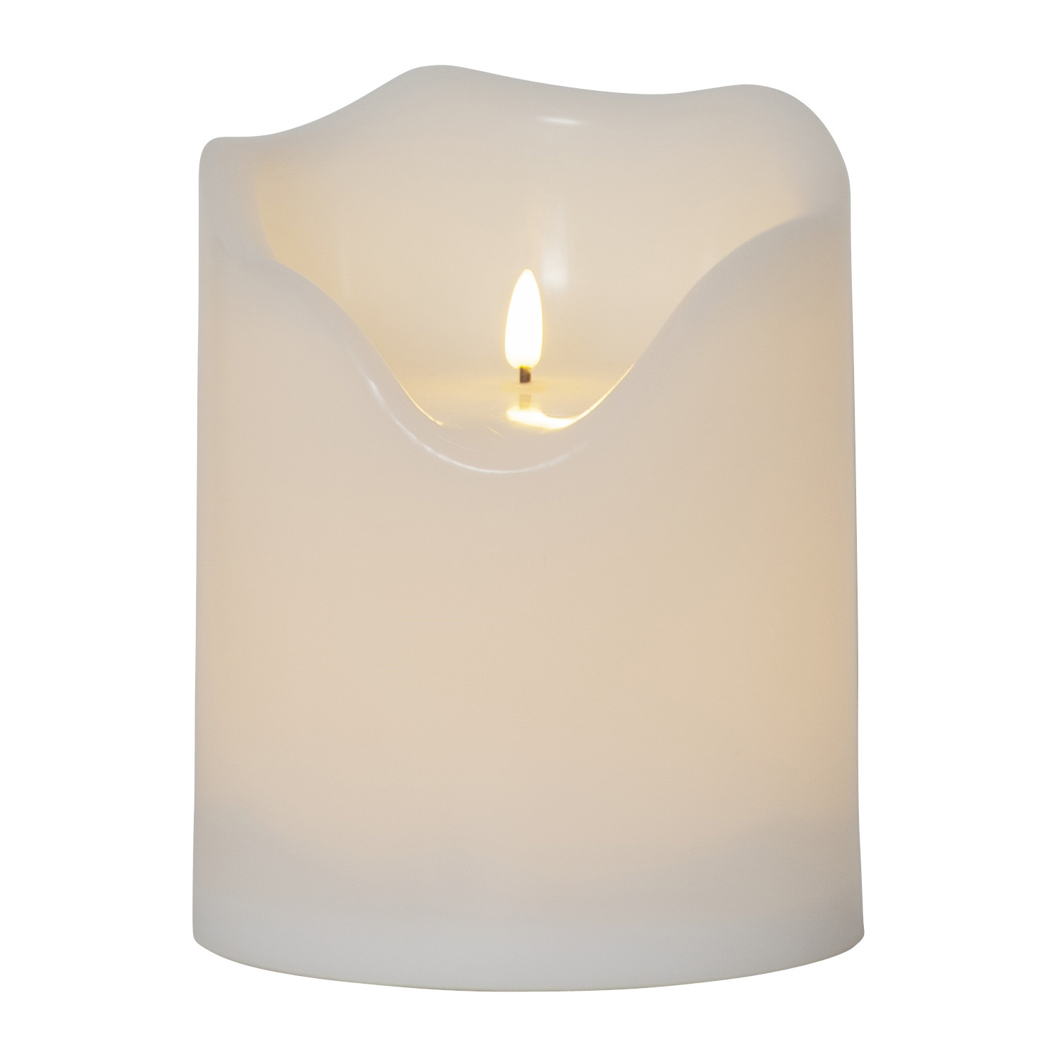 LED Stumpenkerze Flamme - Kunststoff - warmweiße 3D Flamme - H: 20cm - Timer - für Außen - weiß LED Stumpenkerze Flamme - Kunststoff - warmweiße 3D Flamme - H: 20cm - Timer - für Außen - weiß