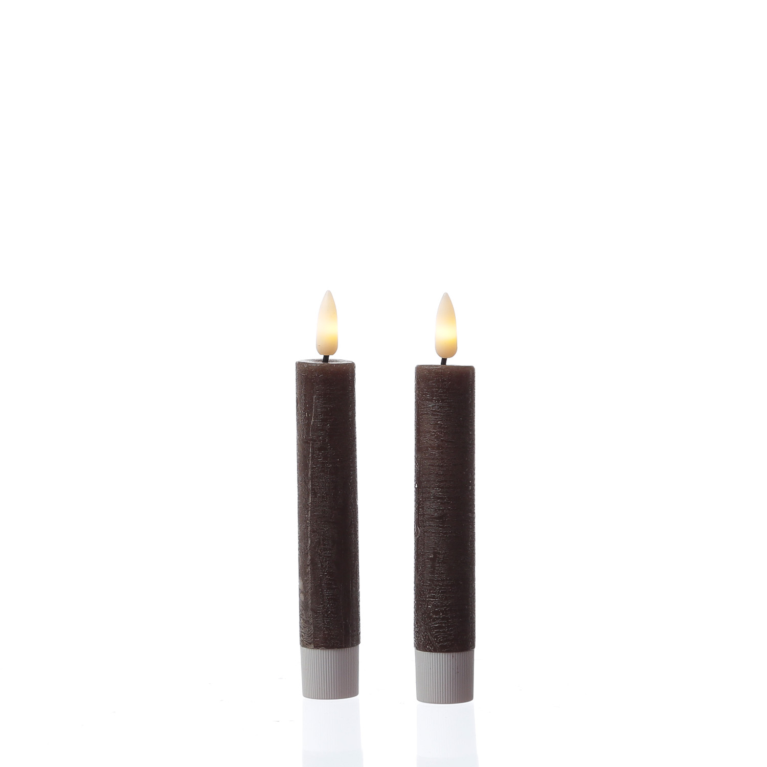 LED Stabkerzen LINA - Rustik-Optik - Echtwachs - 3D Flamme - H: 14cm - Timer - braun - 2er Set
