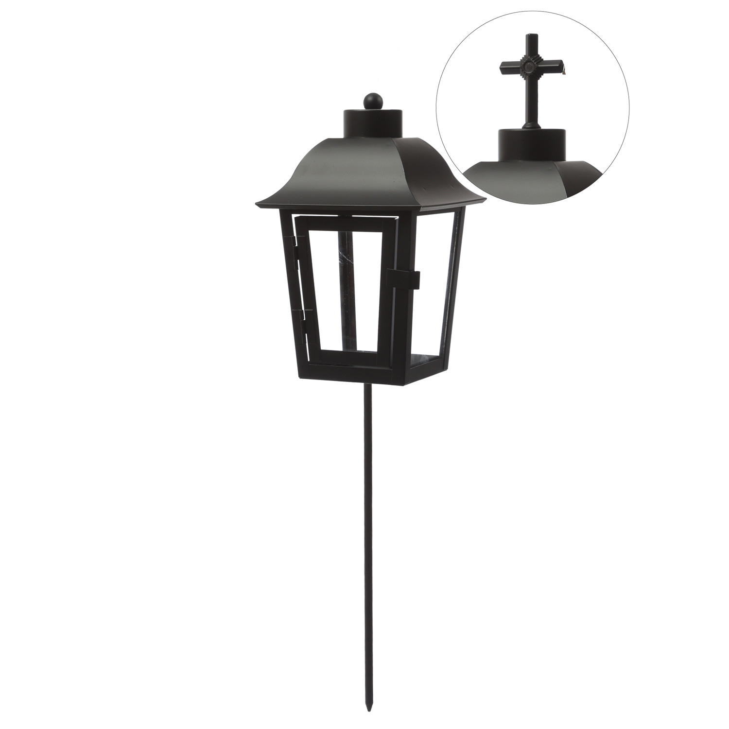 Grablaterne/Grablicht - Grablampe mit 2 wechselbaren Spitzen - mit Erdspieß - H: 51cm - schwarz