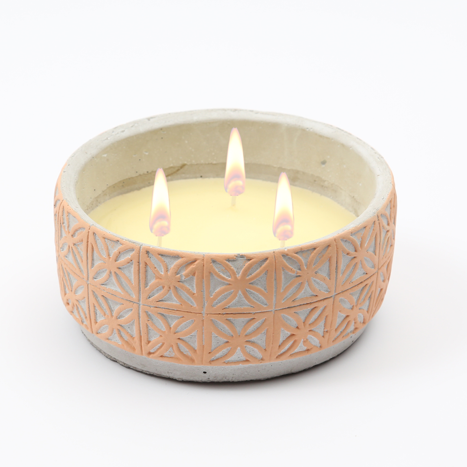Duftkerze CITRONELLA - Echtwachs in Tonschale - 3 Dochte - gegen Stechmücken - rosa
