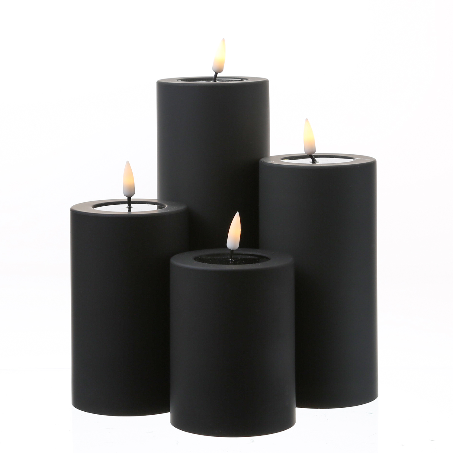 LED Stumpenkerze MIA - Kunststoff - 3D Flamme - H: 10cm - D: 7,5cm - für Außen - schwarz LED Stumpenkerze MIA - Kunststoff - 3D Flamme - H: 10cm - D: 7,5cm - für Außen - schwarz